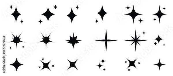 Fototapeta Star icons. Twinkling stars. Sparkles, shining burst. Christmas vector symbols isolated. Retro futuristic sparkle icons collection. collection of star icons in vector, shining icons, shiny, sparkling