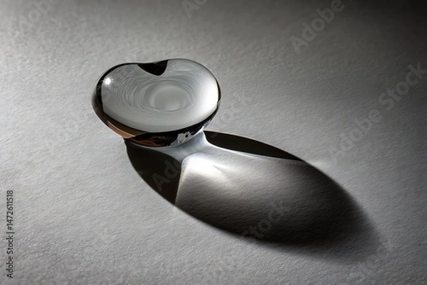 Fototapeta A minimalist silver glass heart-shaped object casts a dramatic shadow, a study in light and form.