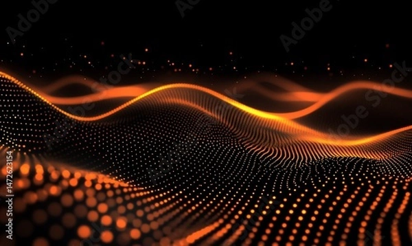 Fototapeta Glowing orange data waves flow smoothly