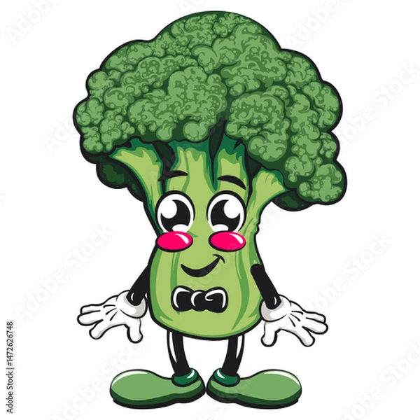 Obraz Cute broccoli vegatable vektor illustration mascot character wearing a bow tie and feeling cool, work of hand drawn