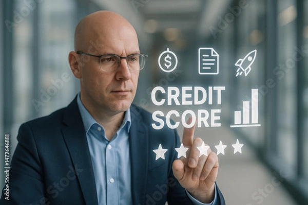 Fototapeta Evaluation of credit score - Modern Digital Business Concept