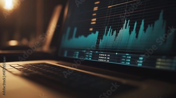 Fototapeta Laptop screen displaying financial charts