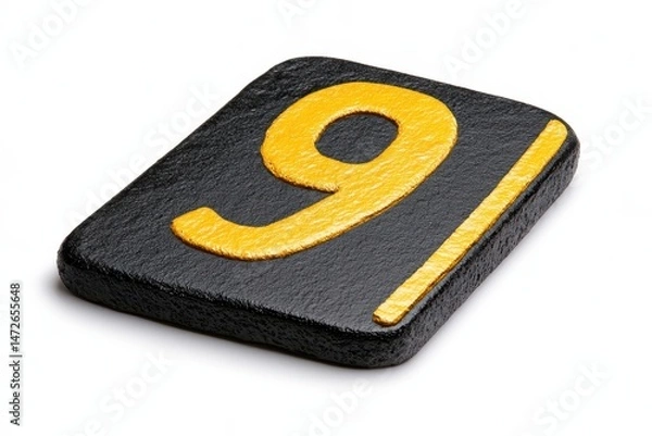 Fototapeta Yellow Number Nine on Black Textured Rectangle