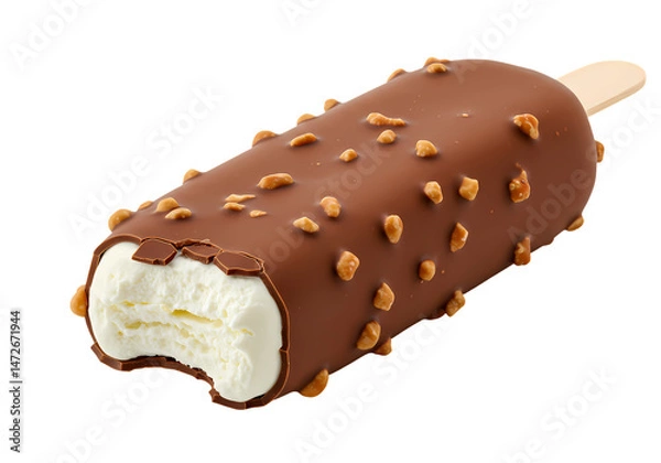 Obraz Delicious Chocolate Covered Ice Cream Bar with Nuts  Creamy Vanilla Ice Cream Treat Summer Snack Frozen Dessert isolated on transparent background