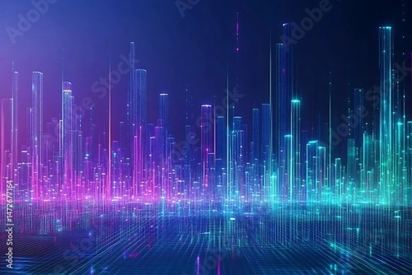 Fototapeta Futuristic cityscape, vibrant digital architecture