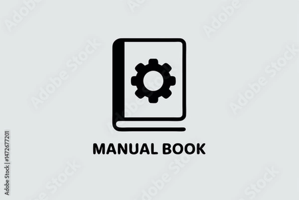 Fototapeta Simple black manual book icon indicating settings or instructions on a light gray background