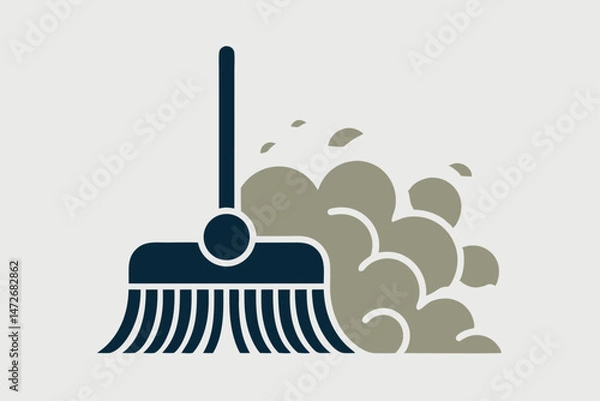 Fototapeta A flat vector illustration of a broom sweeping dust particles into the air