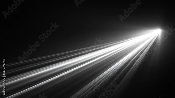 Fototapeta A dynamic white light streaks across an empty background, creating a sense of motion and fluidity. The bright white streak contrasts beautifully with the minimal backdrop, evoking a clean and modern a