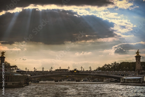 Obraz Panoramic sunset view on bridge in Paris