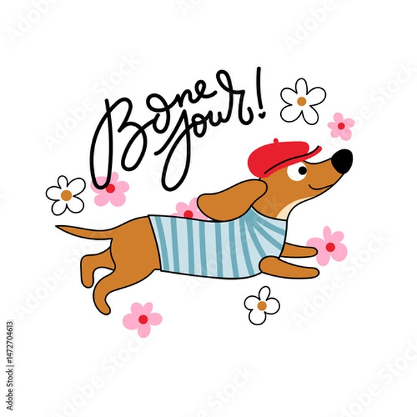 Obraz Cute cartoon dachshund vector illustration