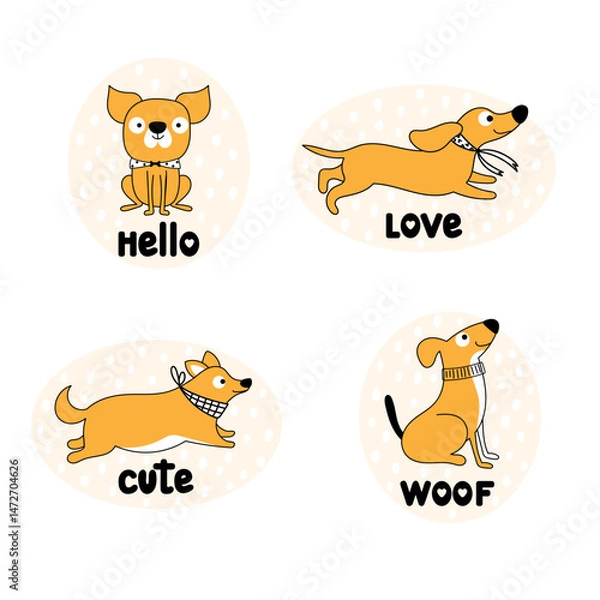 Obraz Cute cartoon dogs vector set