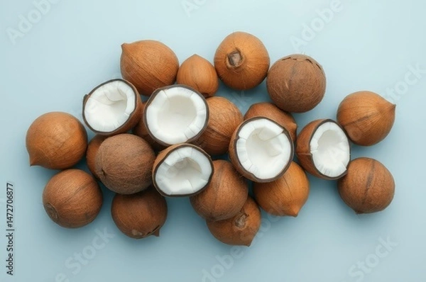 Obraz Fresh Coconuts on Light Blue Background