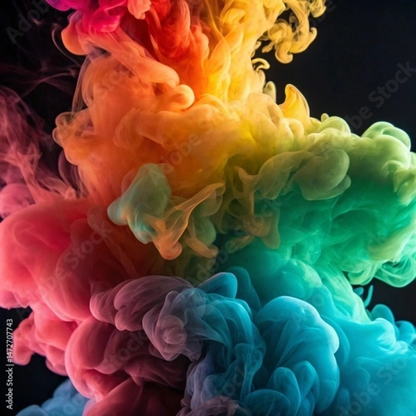 Obraz Colorful abstract smoke clouds resembling a rainbow with gradient color palette on black background