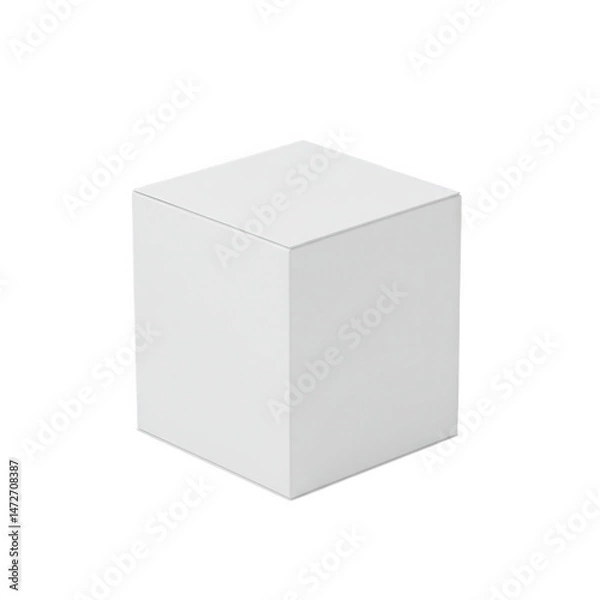 Fototapeta White cube isolated on transparent background for packaging, presentation, and display.