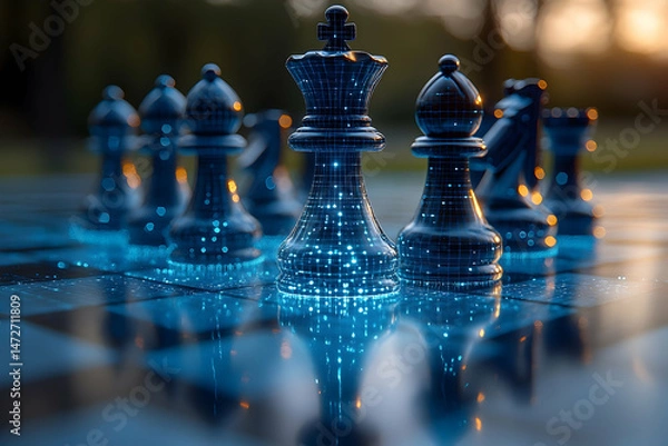 Fototapeta Digital chess king strategy concept