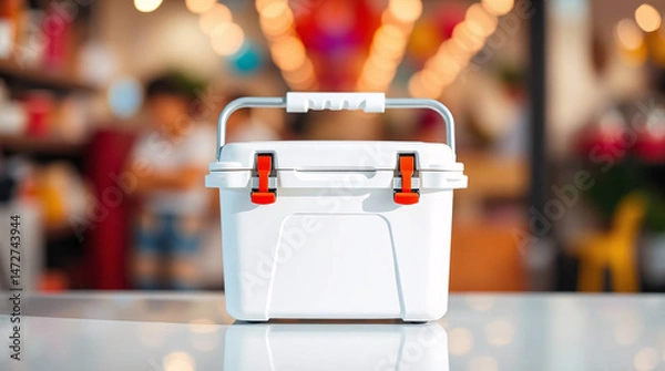 Fototapeta A durable, portable cooler with secure latches and easy-carry handles, ideal for outdoor activities.