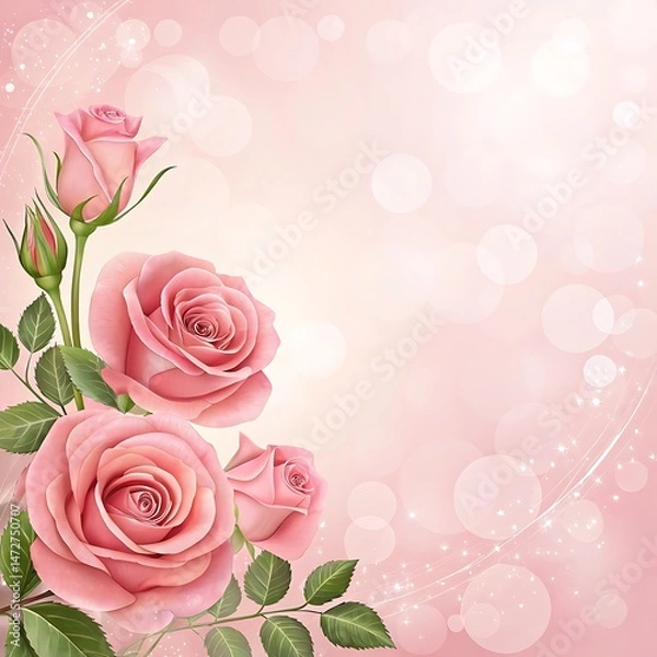 Fototapeta Elegant Pink Rose Background with Soft Gradient and Bokeh Lights, Romantic Floral Design
