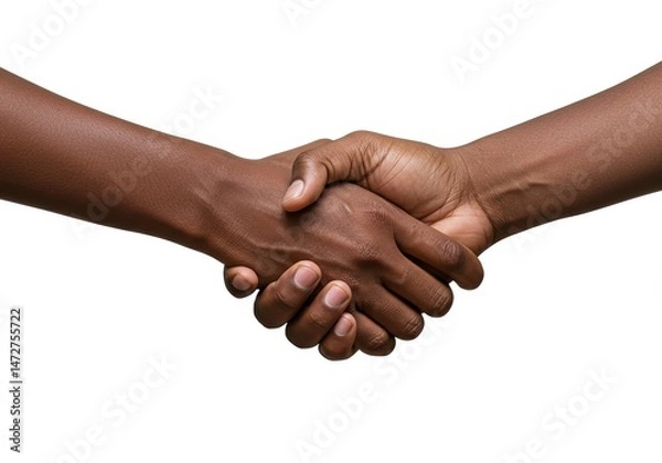 Fototapeta A firm handshake between two dark-skinned individuals, representing a successful agreement.