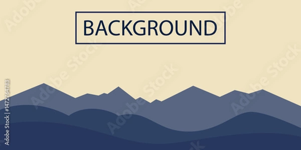 Fototapeta A stylized mountain range with several layers made in shades of blue on a beige background.