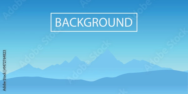 Fototapeta Abstract mountain landscape at dawn. The image has a minimalist style with blue and blue hues that convey the tranquil atmosphere of nature, sky and mountains, perfect as a background.