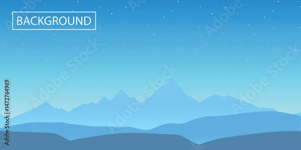 Fototapeta Abstract mountain landscape at dawn. The image has a minimalist style with blue and blue hues that convey the tranquil atmosphere of nature, sky and mountains, perfect as a background.