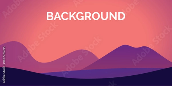 Fototapeta Abstract landscape with a sunset or sunrise in the mountains. The image style is a vector illustration with smooth shapes and a gradient background that creates a calm, dreamy atmosphere.