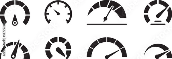 Fototapeta gauge speedometer icon, dashboard meter an dial sign set, scale dial indicator design