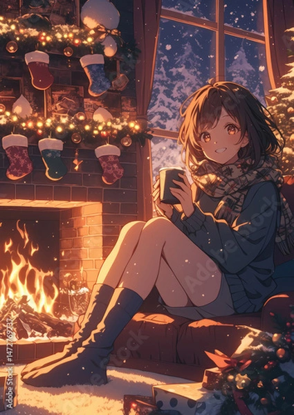 Obraz Cozy winter evening by fireplace