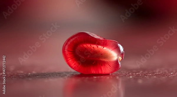 Fototapeta Translucent Slice Of Pomegranate Displaying Juicy Seeds In A Close-Up View