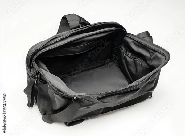 Obraz Black Travel Duffel Bag: Minimalist Design, Open View