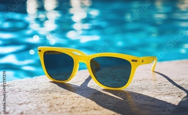 Obraz Sunny Yellow Sunglasses by Poolside: A Vibrant Summer Scene