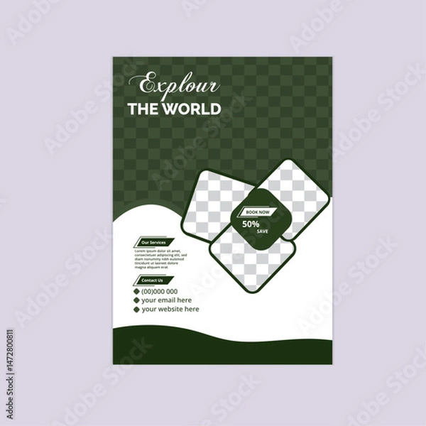 Obraz Explore the World – Adventure Travel Flyer Design Template.
