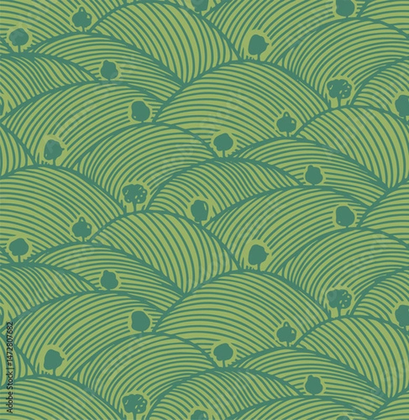 Fototapeta Vineyard Pattern field farm texture. Wine agriculture background wheat rice design vector. Lush organic green landscape illustration evokes eco plantation. Seamless top view of farmland stripes.
