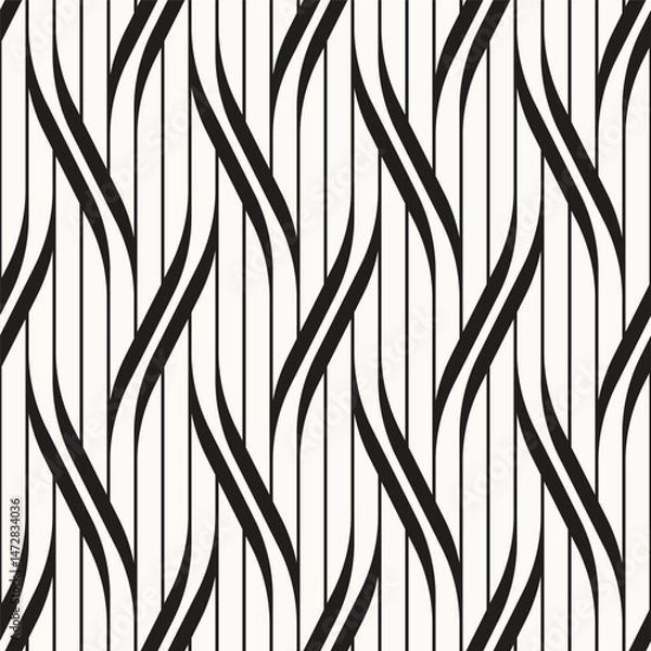Fototapeta Seamless pattern with geometric waves. Endless stylish texture. Ripple monochrome background. Linear weaved grid. Thin interlaced swatch.