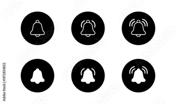 Fototapeta Notification ringing bell icon set on black circle.