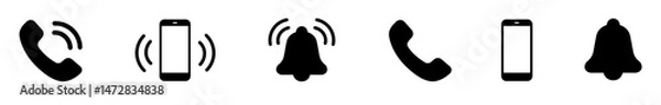 Fototapeta Phone call icon set, Telephone call sign, Contact us. Ringing phone simple icon set. Smartphone ringing. Phone sign. Vector illustration

