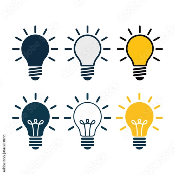 Fototapeta Collection of light bulb illustrations representing ideas and innovation.