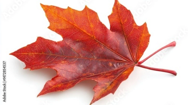 Fototapeta Autumn leaves flying in midair against white background with soft shadows dynamic seasonal foliage stock image