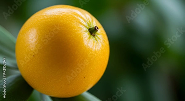 Fototapeta Exotic Citrus Fruit Orb On Foliage Close Up With Copy Space