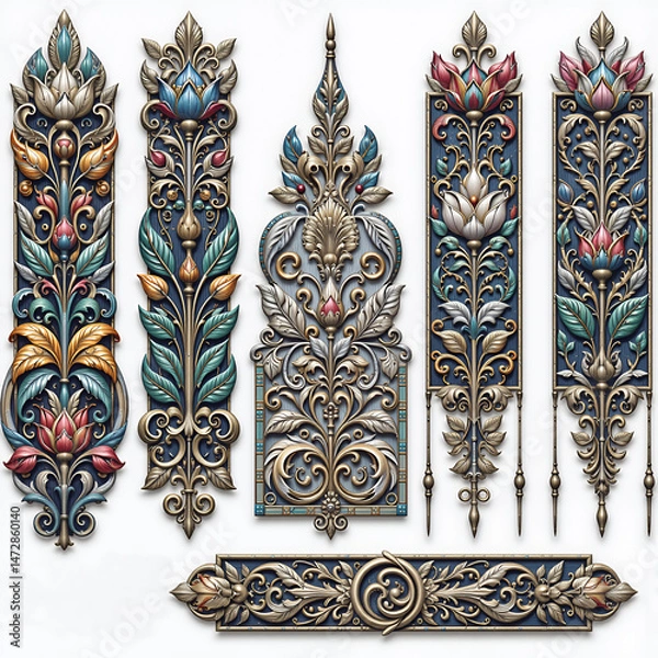 Fototapeta Set of vintage floral decorative elements. Ornate swirls and scrolls. Collection of ornamental elements for design