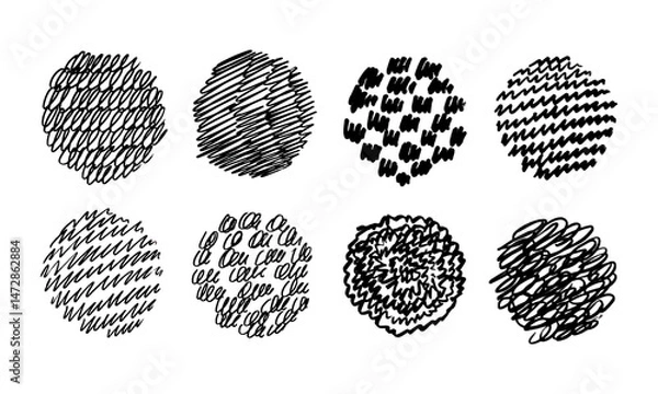 Fototapeta Eight random hand drawn circular textures. Doodles and squiggles. Vector set