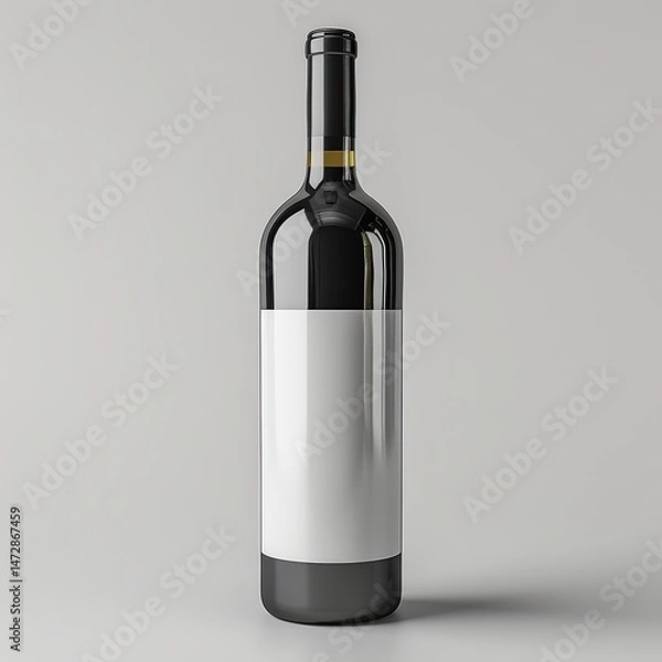 Obraz Blank Wine Bottle Label Mockup for Custom Design, Premium Empty Clear Glass Bottle with Peelable Label, Professional Branding Mockup for Wineries and Beverage Companies