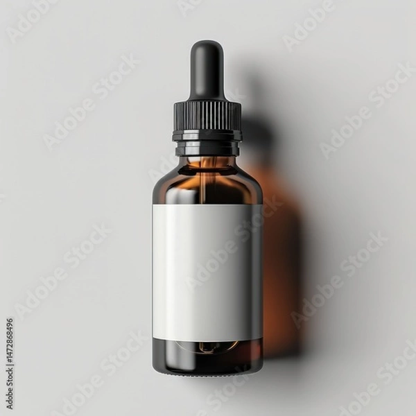 Obraz Elegant Cosmetic Bottle Mockup with Blank Label for Branding, Minimalist Skincare Packaging Design, White Background Isolated, Beauty Product Template
