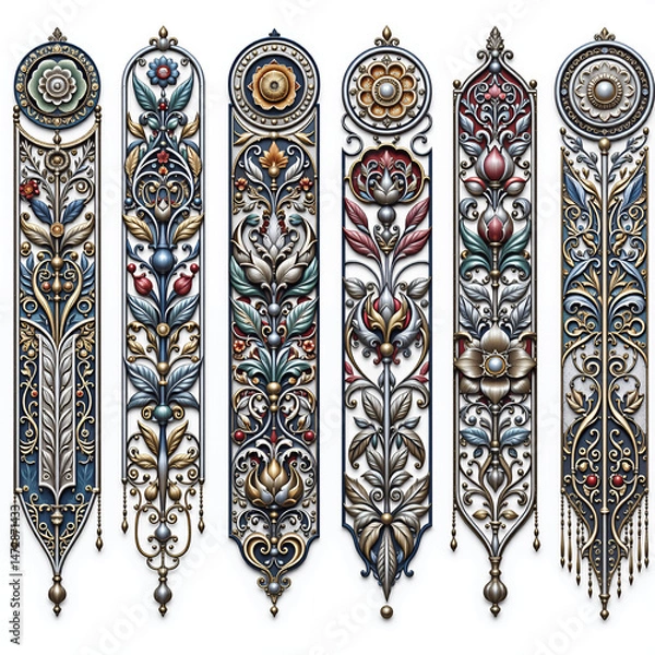 Fototapeta Set of vintage floral decorative elements. Ornate swirls and scrolls. Collection of ornamental elements for design