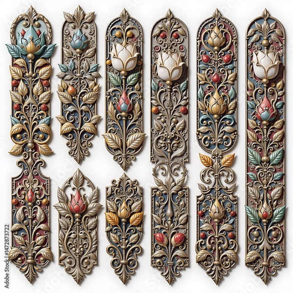 Fototapeta Set of vintage floral decorative elements. Ornate swirls and scrolls. Collection of ornamental elements for design