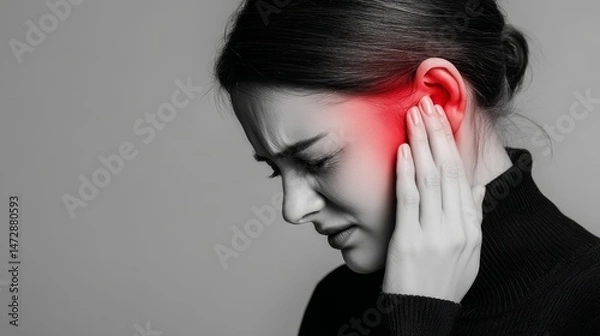 Obraz Person touching ear, dealing with extreme earache