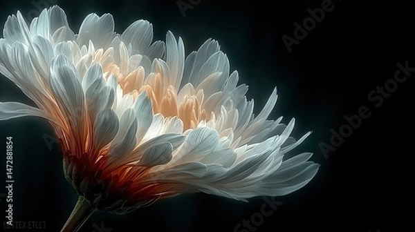 Fototapeta   A close-up of a flower on a black background, with a blurred center