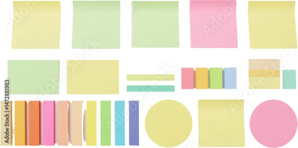 Fototapeta Colorful sticky notes in various shapes and sizes on white background  