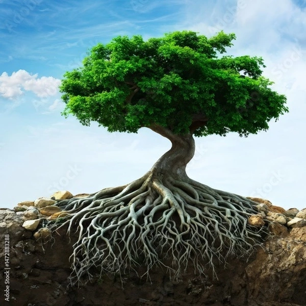 Fototapeta tree with roots isolated on white.