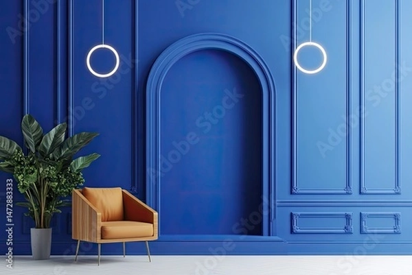 Fototapeta Modern, vibrant blue interior with a stylish archway
